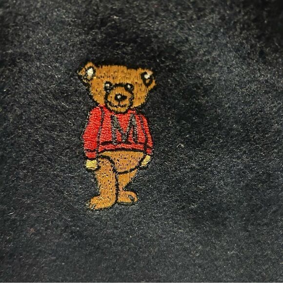 Moschino Vintage Lambswool Navy Fringe Scarf with Teddy Bear Emblem - Picture 6 of 10